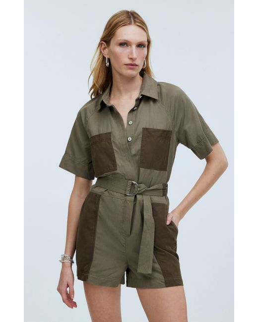 Madewell Natural Short Sleeve Patch Pocket Romper