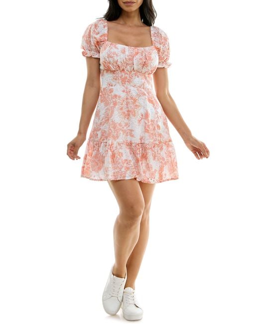 Speechless Pink Floral Puff Sleeve Broderie Anglaise Mini Sundress