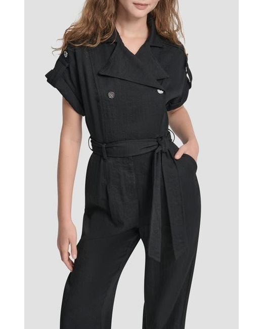 DKNY Black Twill Tie Waist Jumpsuit