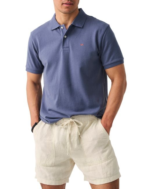 Faherty Brand Blue Sunwashed Piqué Polo Shirt for men