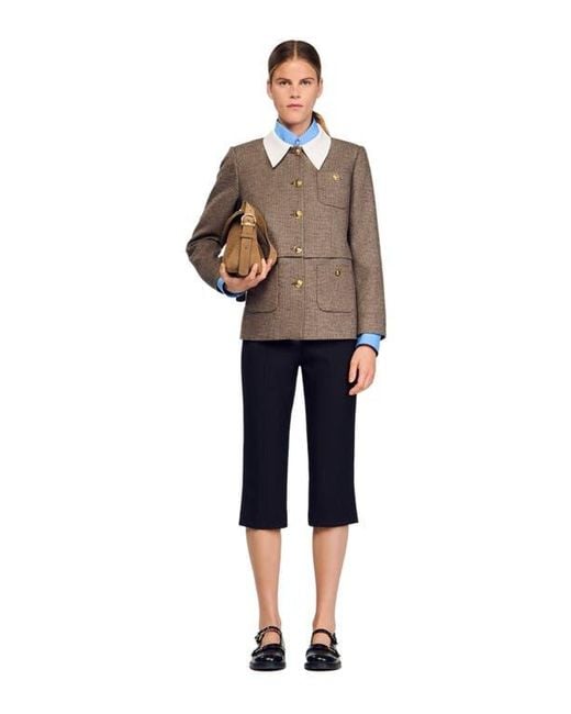 Sandro Blue Houndstooth Suit Jacket