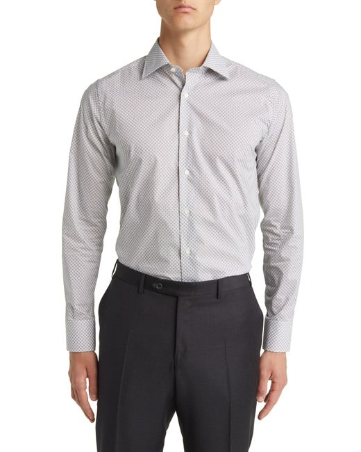 Canali Gray Regular Fit Geometric Print Dress Shirt for men