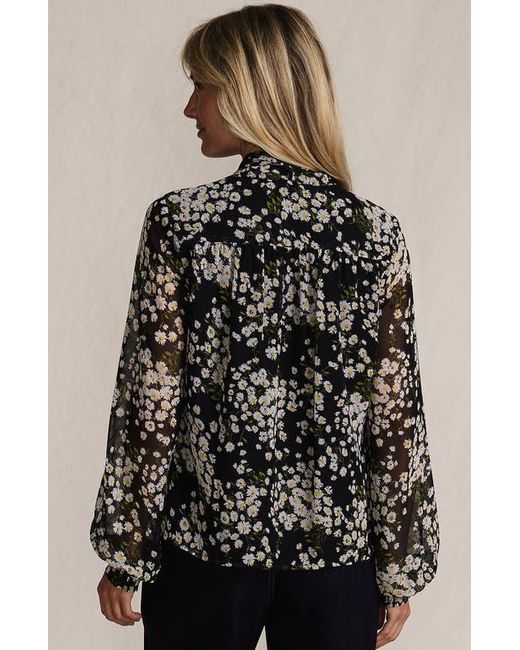 Lands' End Black Chiffon Removable Tie Neck Blouse