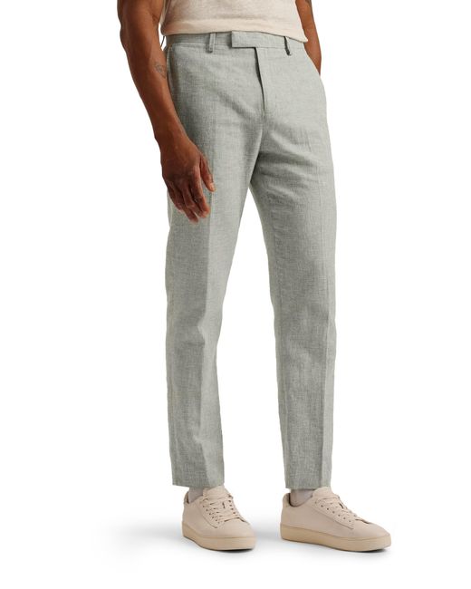 Ted Baker Gray Damasks Slim Fit Flat Front Linen & Cotton Chinos for men