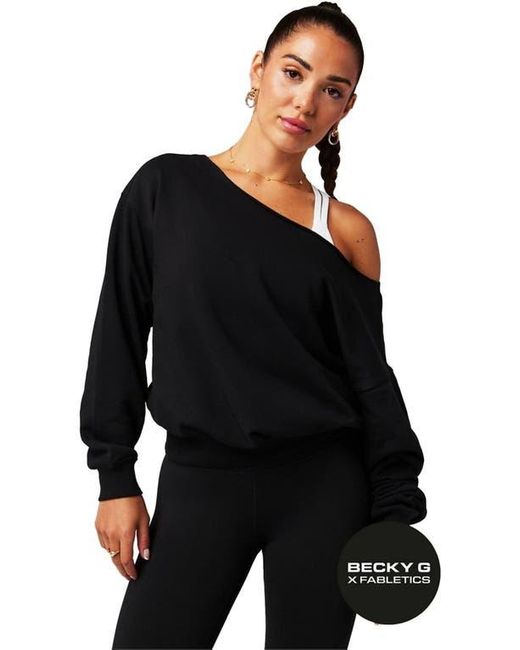 Fabletics Black Year Round Terry Off Shoulder Sweatshirt
