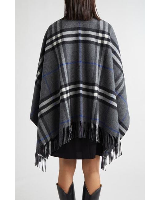 Burberry Black Check Double Face Cashmere & Wool Cape