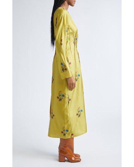 Marni Yellow Tulip Print Silk Twill Dress