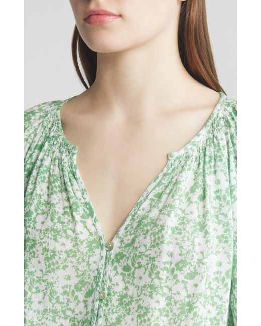 Rails Green Mariah Floral Print Smocked Linen Blend Top