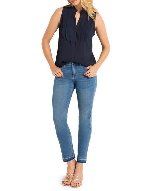 NIC+ZOE Blue Falling Ruffle Chiffon Tank