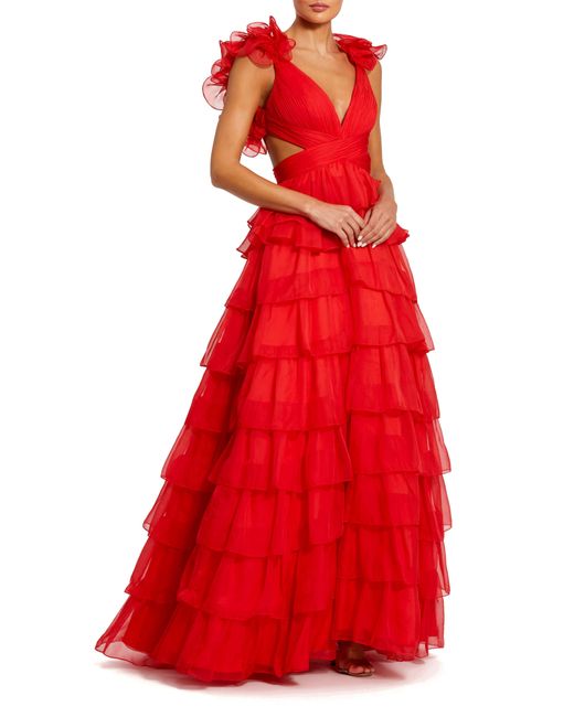 Mac Duggal Red Tie Ruffle Tulle Gown At Nordstrom