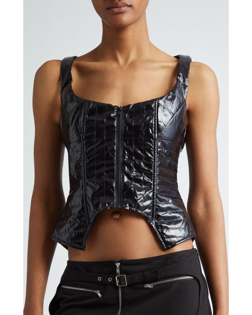 Miaou Black Kira Quilted Faux Leather Corset Top