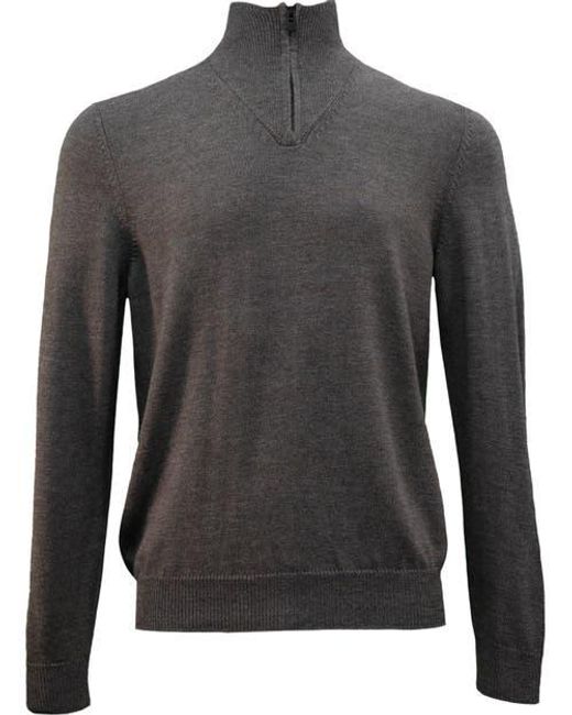 Lords of Harlech Gray Quest Fully Fashioned Quarter-Zip Merino Sweater for men
