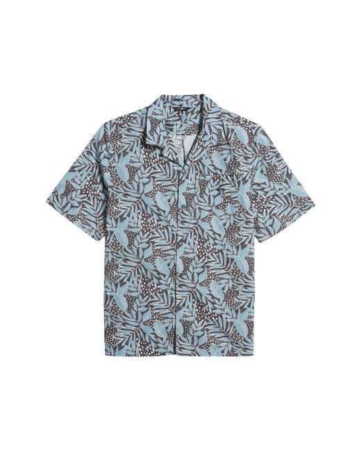 7 For All Mankind Blue Botanical Print Camp Shirt for men