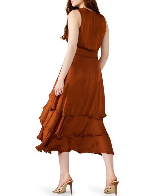 Steve Madden Brown Beiley Sleeveless Tiered Midi Dress