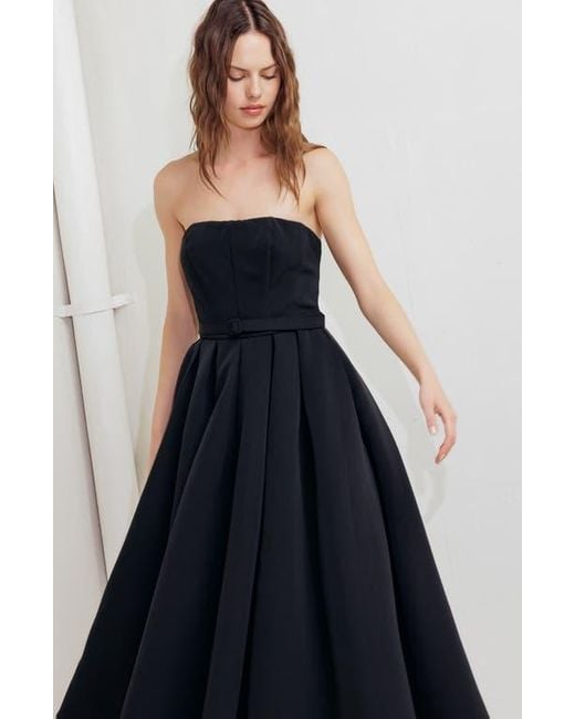FREEMARKET Blue Belted Strapless Midi Dress