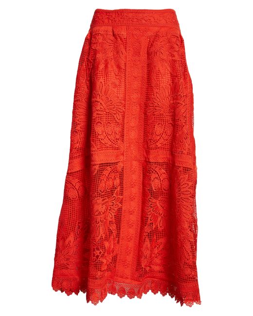 Farm Rio Red Toucan Guipure Lace Maxi Skirt