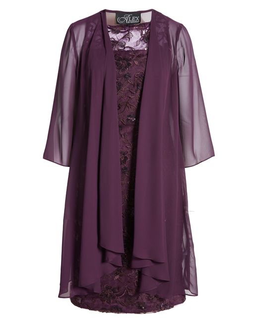 Alex Evenings Purple Sequin Lace Sheath Dress & Chiffon Jacket