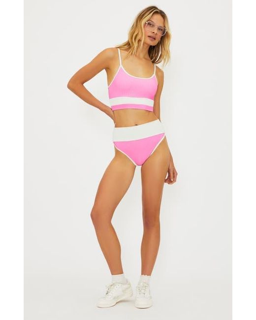 Beach Riot Pink Emmy Colorblock High Waist Bikini Bottoms
