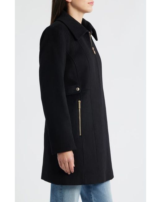 Michael Kors Black Front Zip Wool Blend Coat