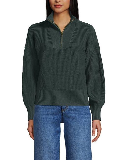Lands' End Green Drifter Shaker Wedge Quarter Zip Sweater