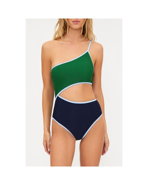 Beach Riot Green Liora Colorblock Rib One-Piece Swimsuit