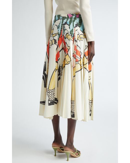 Bottega Veneta White Burattino Print Pleated Midi Skirt