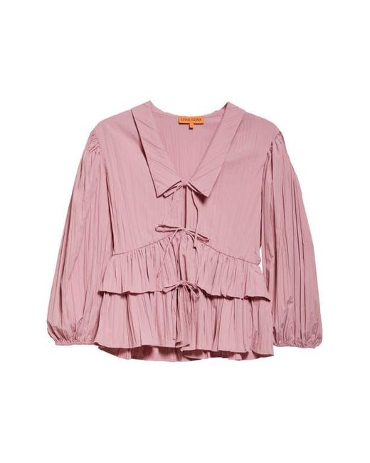 Stine Goya Red Plissé Tie Front Balloon Sleeve Top