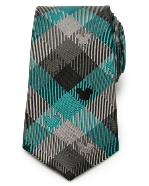 Cufflinks Inc. Green X Disney Mickey Silhouette Plaid Silk Tie for men