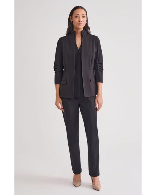 Misook Black Ruched Sleeve Ponte Jacket