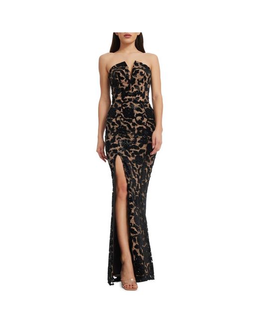 Dress the Population Black Fernanda Floral Sequin Strapless Evening Gown