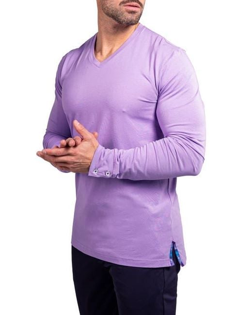 Maceoo Purple Edison Ascension V-Neck Long Sleeve T-Shirt for men