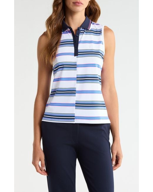 G/FORE Blue Offset Stripe Performance Sleeveless Polo