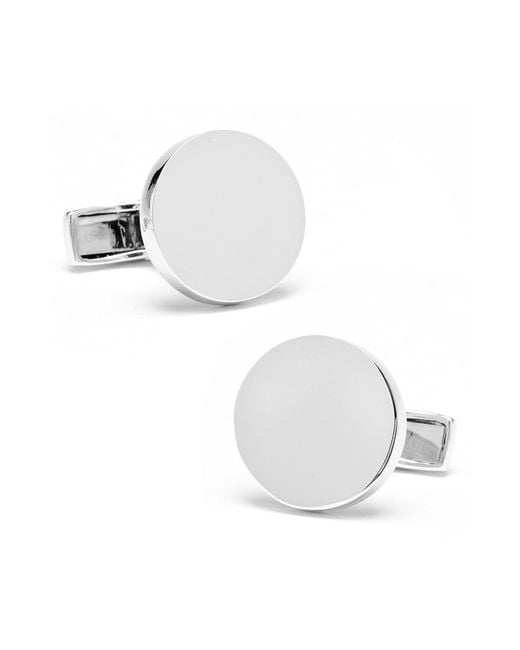 Cufflinks Inc. White Round Sterling Engravable Cuff Links for men