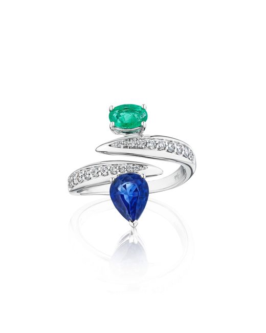 Hueb Blue Sapphire & Emerald Bypass Ring