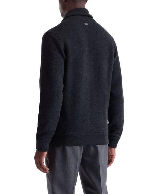 Bugatchi Black Wool Blend Zip Cardigan for men