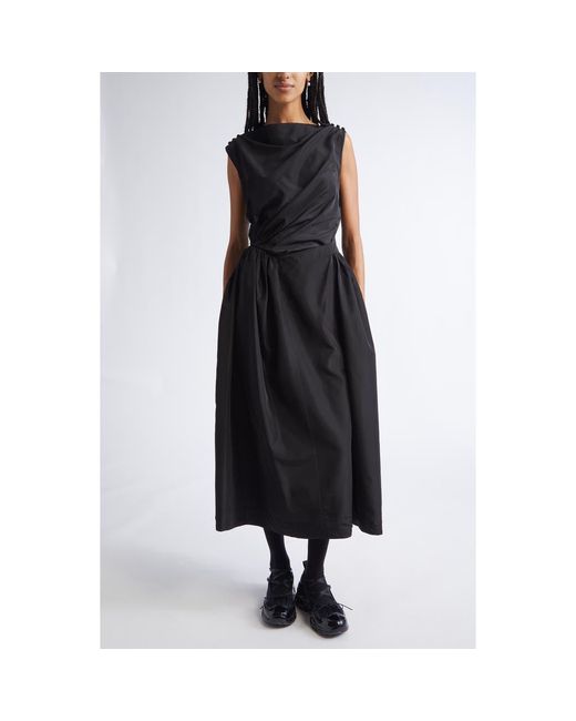 Simone Rocha Black Hip Detail Draped Bind Taffeta Dress