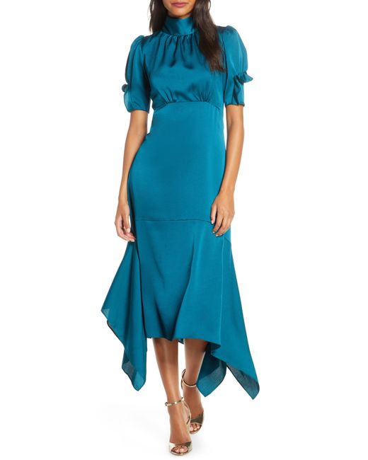 Eliza J Blue Asymmetrical Hem Ruffle Dress