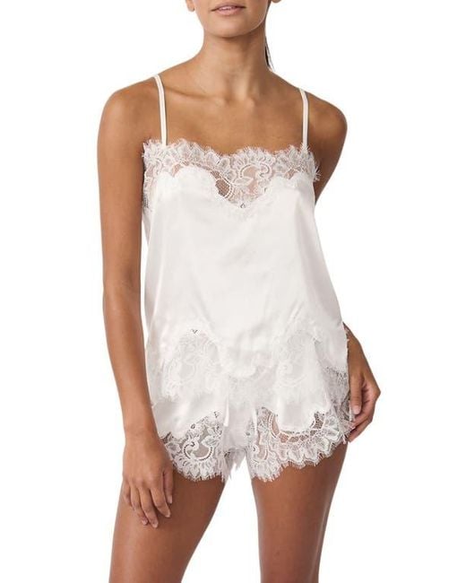 KAT THE LABEL White Olivia Lace Trim Satin Camisole