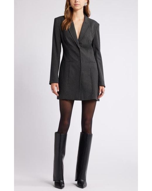 Open Edit Black Pinstripe Long Sleeve Blazer Minidress