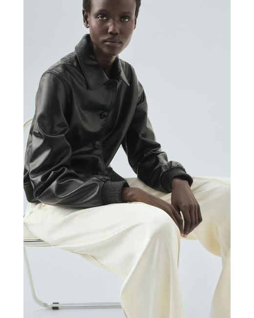 Mango Black Selection Leather Bomber Jacket
