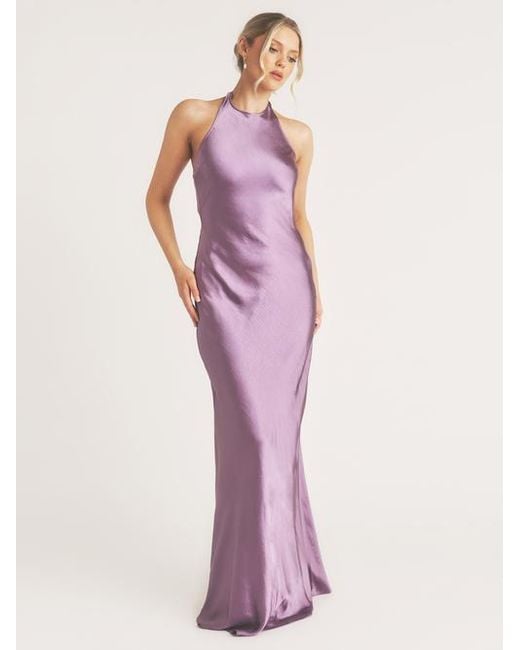 Six Stories Pink Racer Neck Satin Bridesmaid Dress