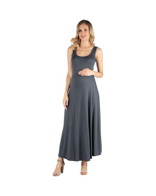 24seven Comfort Apparel Blue Maternity Slim Fit A-Line Sleeveless Maxi Dress