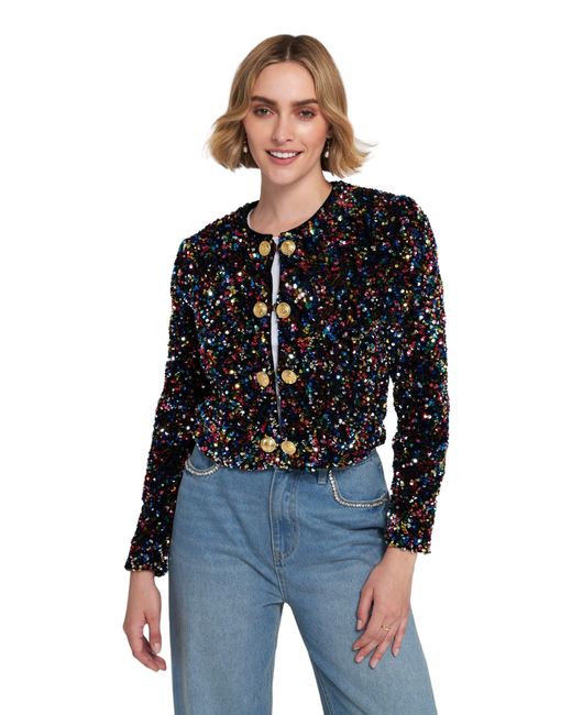 Elle Collection Blue Sequin Cropped Jacket