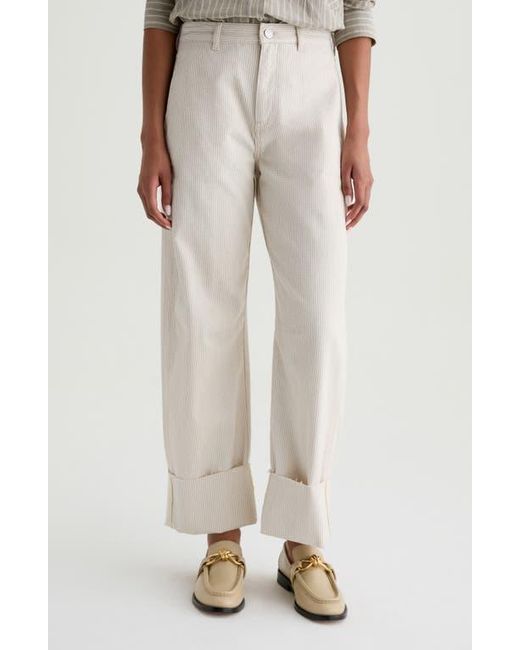 AG Jeans White Mercer High Waist Cuffed Barrel Leg Pants
