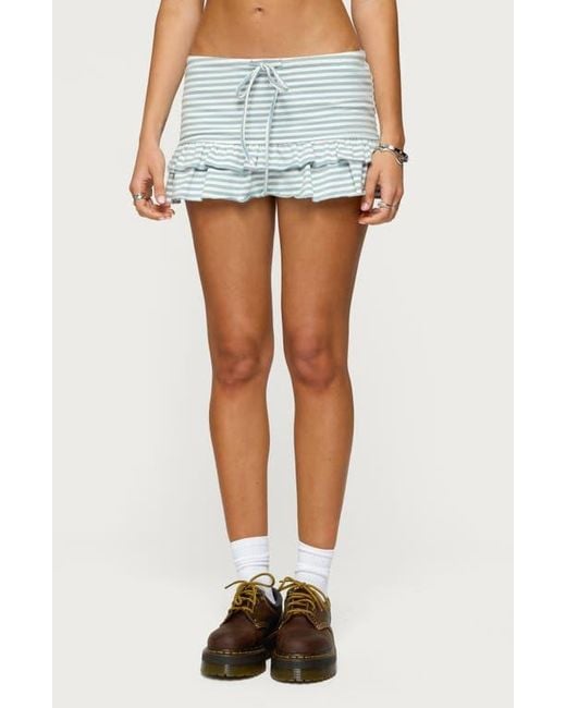Edikted Blue Avia Stripe Ruffle Drawstring Miniskort