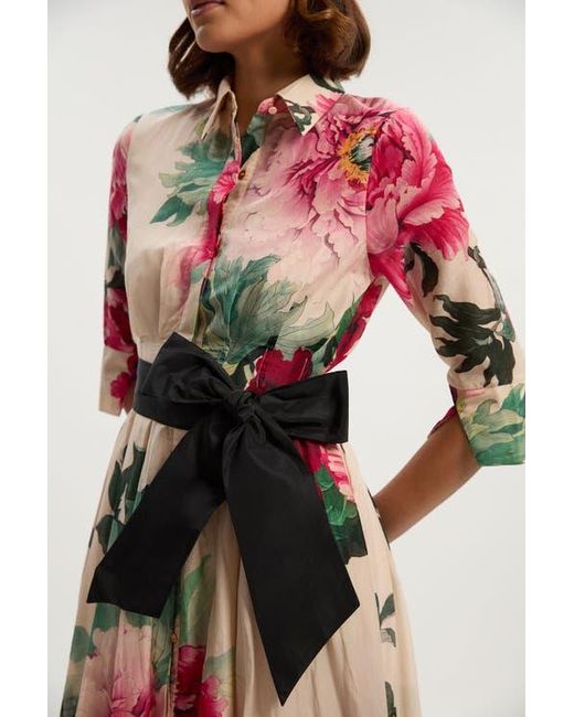 Karen Millen Red Woven Belted Maxi Shirt Dress