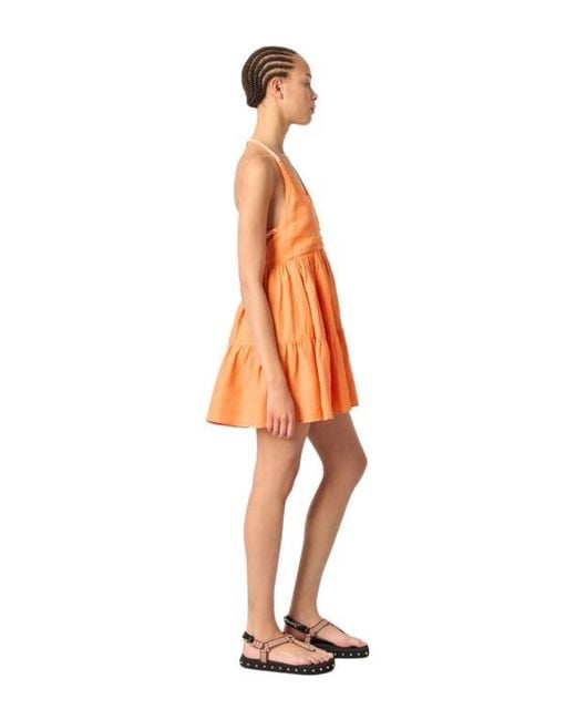 Maje Orange Short Linen Dress