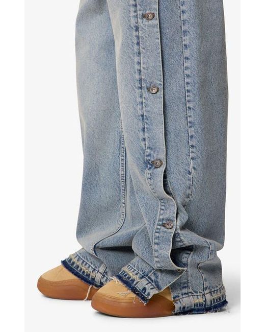 MNML Blue Offset Button Baggy Jeans for men
