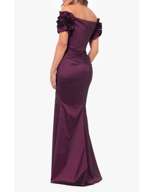 Xscape Evenings Purple Off The Shoulder Taffeta Sheath Gown