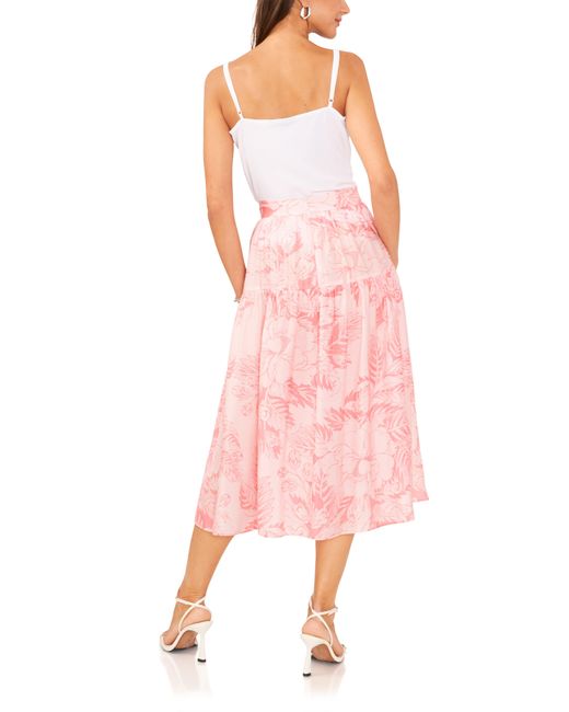 1.STATE Pink Floral Print Midi Skirt